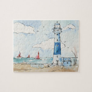 Quebra-cabeça Farol azul e branco