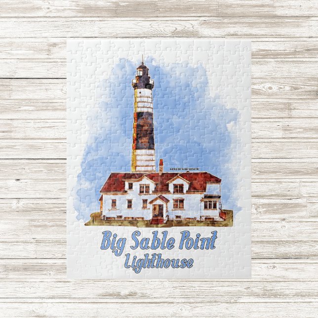 Quebra-cabeça Farol Big Sable Point Aquarela - Michigan (Big Sable Point Lighthouse Watercolor - Michigan. Jigsaw Puzzle)