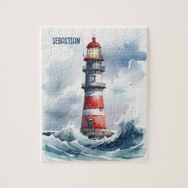 Quebra-cabeça Farol de Aquarela Personalizado (Vertical)