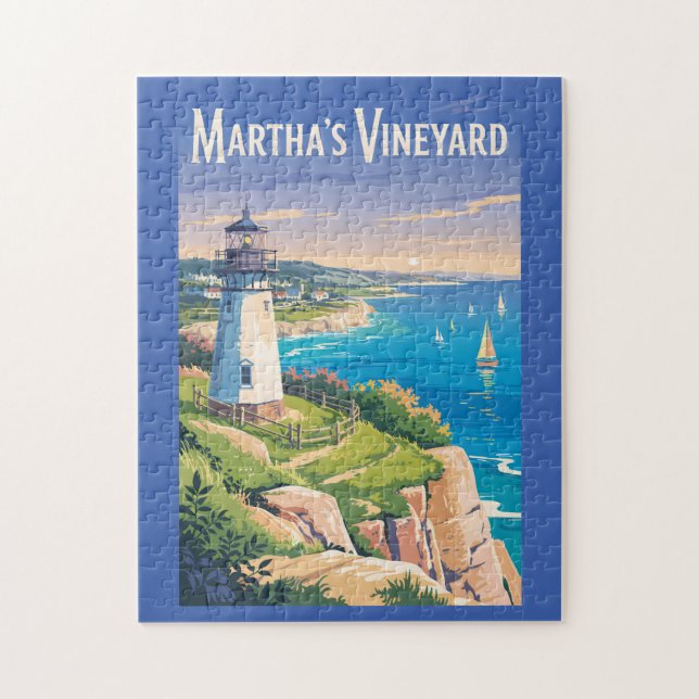 Quebra-cabeça Farol de Martha's Vineyard Massachusetts Viagens (Vertical)