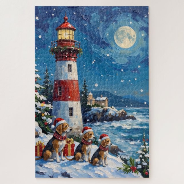 Quebra-cabeça Farol de Natal Beagle Férias (Vertical)