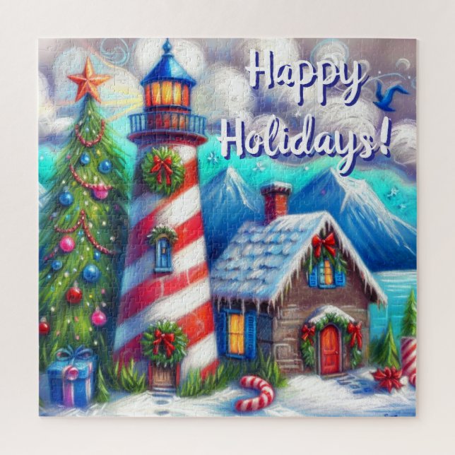 Quebra-cabeça Farol de Natal Personalizado Náutico (Vertical)