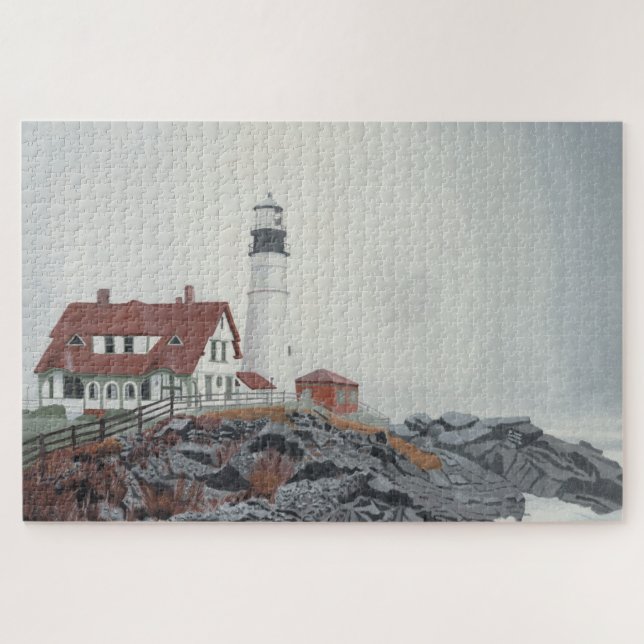Quebra-cabeça Farol de Portland Head no nevoeiro Puzzle 1014 peç (Horizontal)