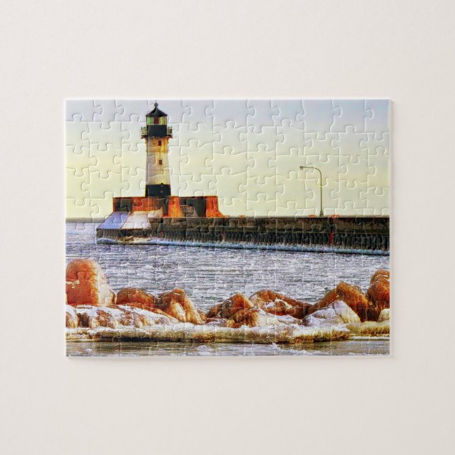 Quebra-cabeça Farol de Winter, Duluth Minnesota (Horizontal)