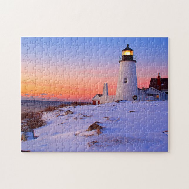Quebra-cabeça Farol do ponto de Pemaquid, Bristol Maine (Horizontal)