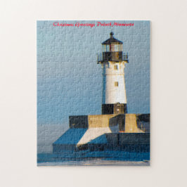 Quebra-cabeça Farol Duluth Minnesota.Cartões de natal