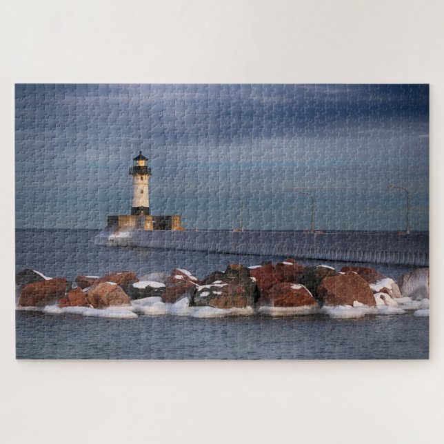Quebra-cabeça Farol em uma manhã gelada Duluth Minnesota  (Horizontal)