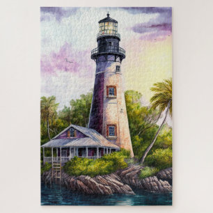 Quebra-cabeça Farol Ilha Tropical Palmeiras