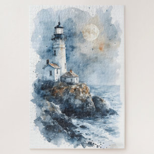 Quebra-cabeça Farol iluminado na costa rochosa