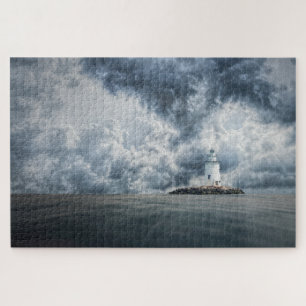 Quebra-cabeça Farol nas nuvens de tempestade nas ilhas de arte