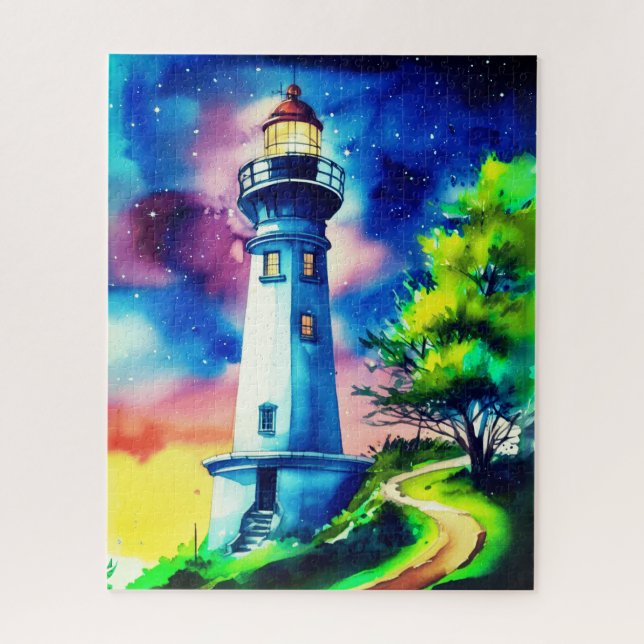Quebra-cabeça Farol sob um céu estrelado (Vertical)