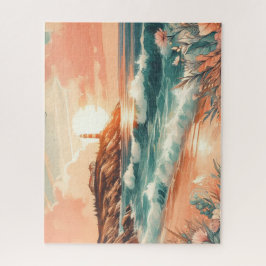 Quebra-cabeça Farol Sunset Ocean Beach Boho Floral