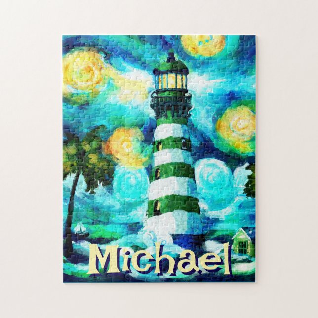 Quebra-cabeça Farol Tropical Náutica Costeira Personalizada (Vertical)