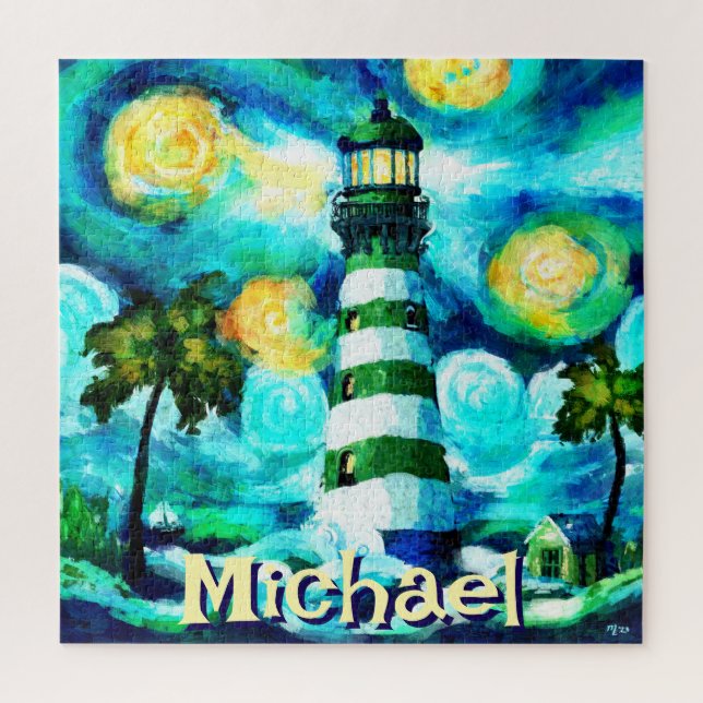 Quebra-cabeça Farol Tropical Náutica Costeira Personalizada (Vertical)