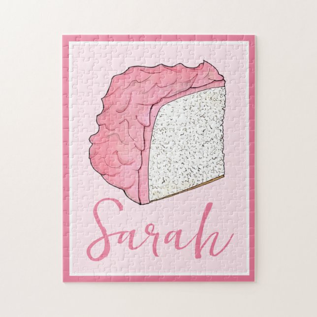 Quebra-cabeça Fatia de Bolo de Comida Anjo Rosa Personalizada (Vertical)