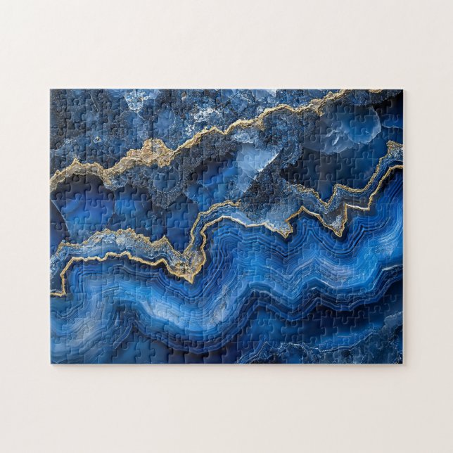 Quebra-cabeça Fatia marinho Blue Geode com Veias Douradas (Horizontal)