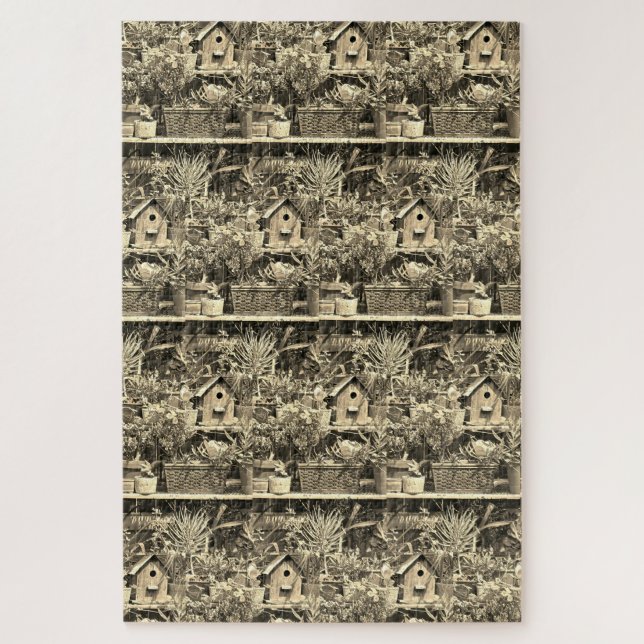 Quebra-cabeça Fazenda da Casa de Madeira Sépia Tone Birdhouse de (Vertical)