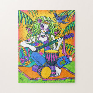 Quebra-cabeça feericamente do Hippie da guitarra