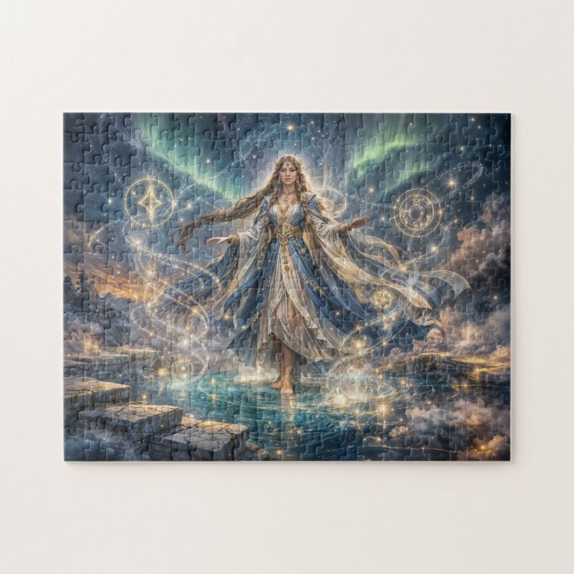 Quebra-cabeça Feiticeira Celestial Mística Fantasia Dourada (Horizontal)