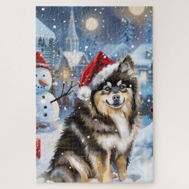 Quebra-cabeça Felicidade natalícia finlandesa Lapphund Winter Wo (Vertical)