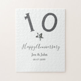 Quebra-cabeça Feliz 10.º aniversário nome data cinza estrela de