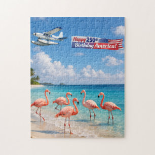 Quebra-cabeça Feliz 250º Aniversário América Flamingos na Praia