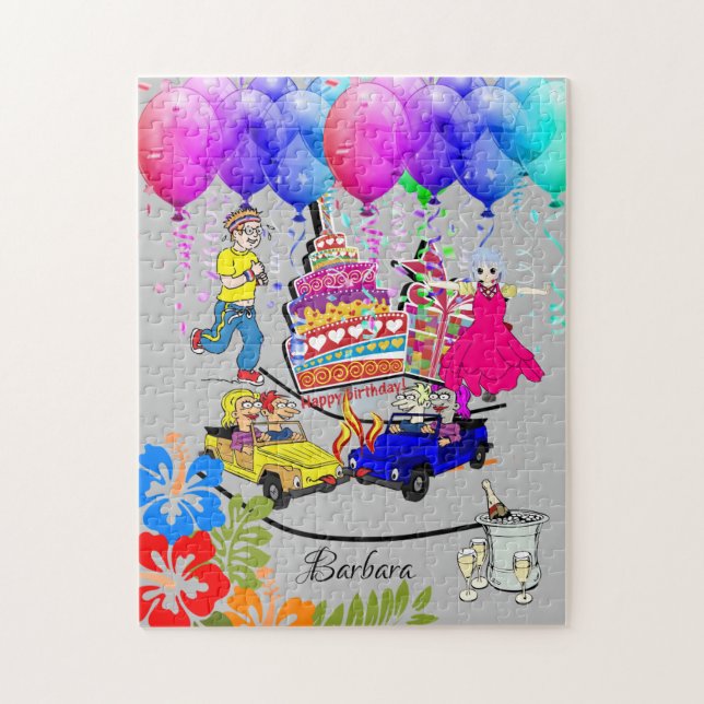 Quebra-cabeça Feliz Aniversário Balões Sobre o Bolo do Morro (Vertical)