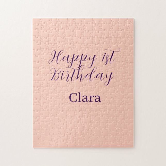Quebra-cabeça Feliz aniversário de 1 ano laranja roxo boho retrô (Vertical)