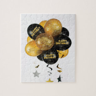 Quebra-cabeça Feliz Aniversário Dourado e Negro Ba