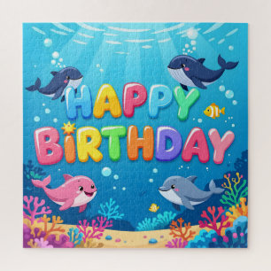 Quebra-cabeça Feliz aniversário fofo golfinho náutico