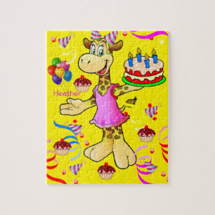 Quebra-cabeça Feliz Aniversário Girafa Amarelo