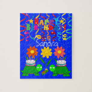 Quebra-cabeça Feliz Aniversário Tartarugas Florais