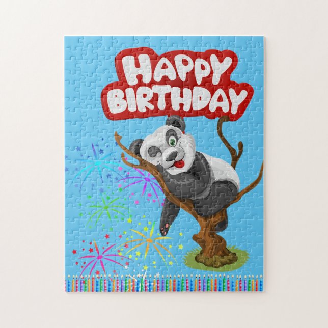 Quebra-cabeça Feliz Aniversário, Velas de Urso Panda (Vertical)