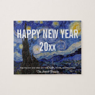Quebra-cabeça Feliz ano novo com a noite estelar de Van Gogh