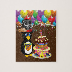 Quebra-cabeça Feliz Bolo de Pinguim de Aniversário