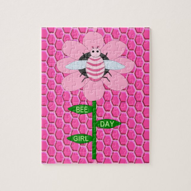 Quebra-cabeça Feliz Bumblebee de Aniversário Rosa (Vertical)