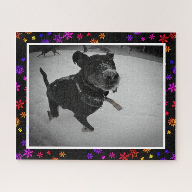 Quebra-cabeça Feliz Cachorro Negro Negra Neve (Horizontal)