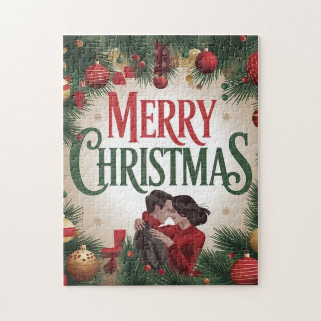 Quebra-cabeça Feliz Cartão de Feliz Natal para um Casal (Vertical)