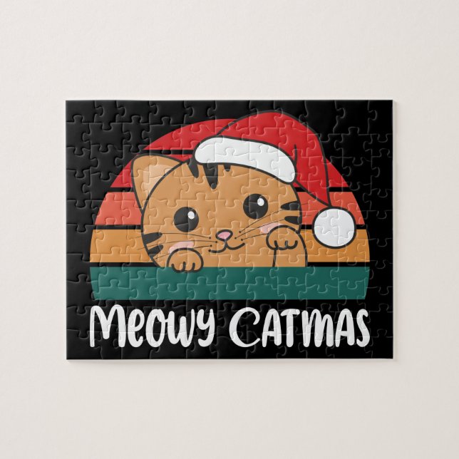 Quebra-cabeça Feliz Catmas Engraçado Gato Pun de Natal Quebra-ca (Horizontal)