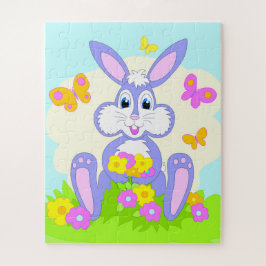 Quebra-cabeça Feliz Coelhinho Borboletas Flores Coelho Púrpura