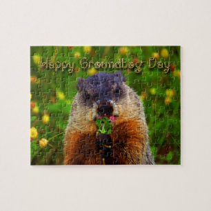 Quebra-cabeça Feliz Dia de Marmota Comendo Flor