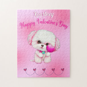 Quebra-cabeça Feliz dia de os namorados de puppy maltês adorável