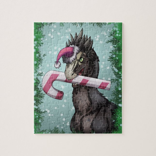 Quebra-cabeça Feliz Dinossauro de Natal (Vertical)