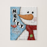 Quebra-cabeça Feliz e Bright Christmas Snowman e Red Bird<br><div class="desc">Este design de Natal é uma pintura digital mestiça que apresenta um bonitinho bonitinho bonitinho com um padrão de gingham. Ele veste um nariz grande de cenoura e um cachecol vermelho com uma colagem de letras e uma mancha verde costurada no lugar. Um passarinho vermelho passa como se cumprimentasse seu...</div>