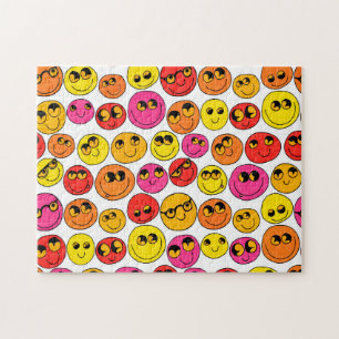 Quebra-cabeça Feliz Emoji Encara Vermelho Cor-de-rosa Amarelo En