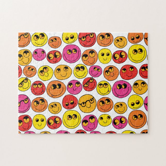 Quebra-cabeça Feliz Emoji Encara Vermelho Cor-de-rosa Amarelo En (Horizontal)