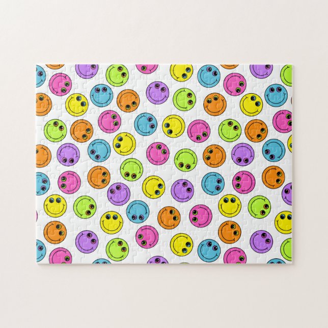 Quebra-cabeça Feliz Emoji Rostos Coloridos em Branco (Horizontal)