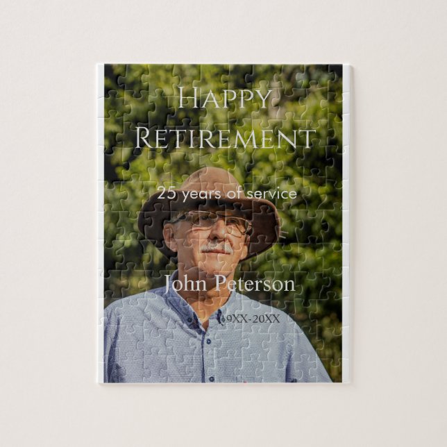 Quebra-cabeça Feliz foto de aposentadoria nome ano anos de servi (Vertical)