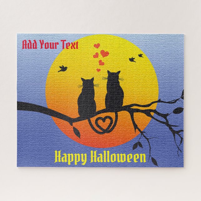 Quebra-cabeça Feliz Gato de Halloween (Horizontal)