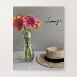Quebra-cabeça Feliz Gerbera Colorida Flor +Nome Personalizado